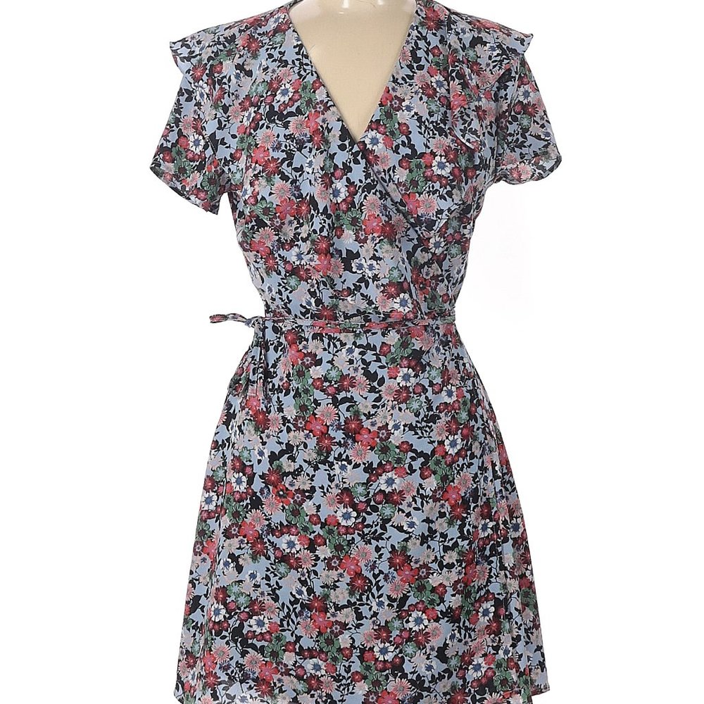 Top Shop Dress Womens True Wrap Around Tie Mini Floral Ruffle 8